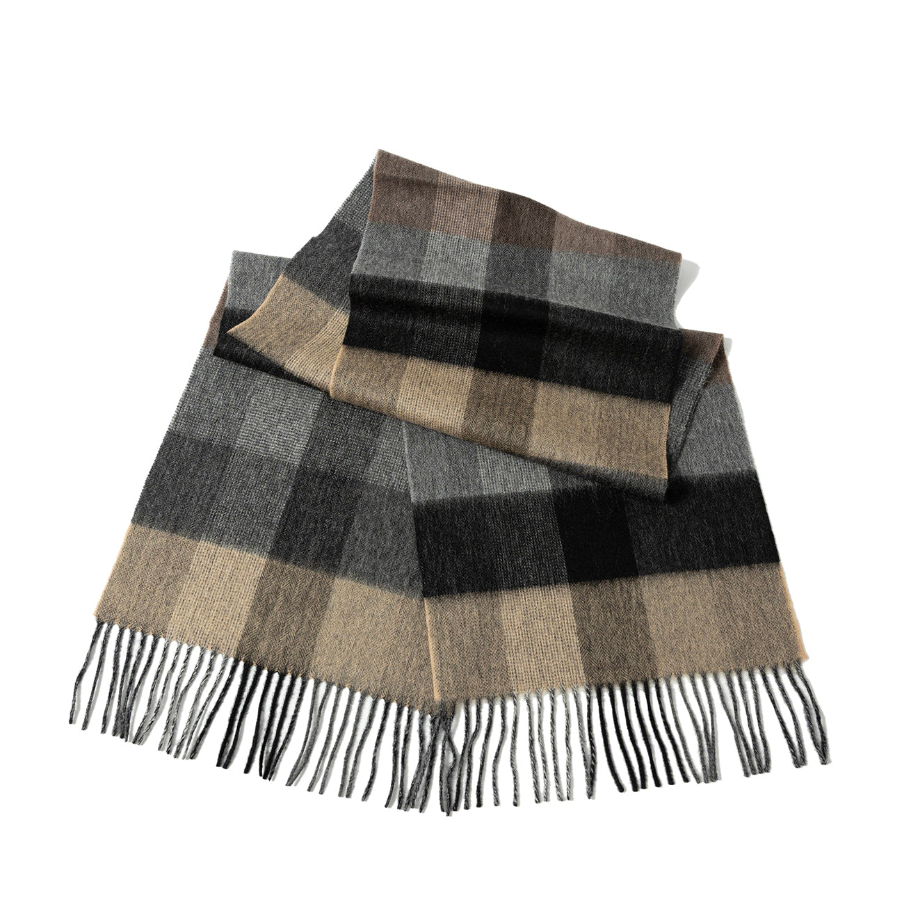 Check wool scarf in natural colours