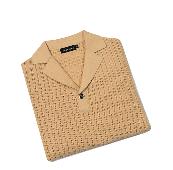 Self stripe Johnny collar polo with contrast button