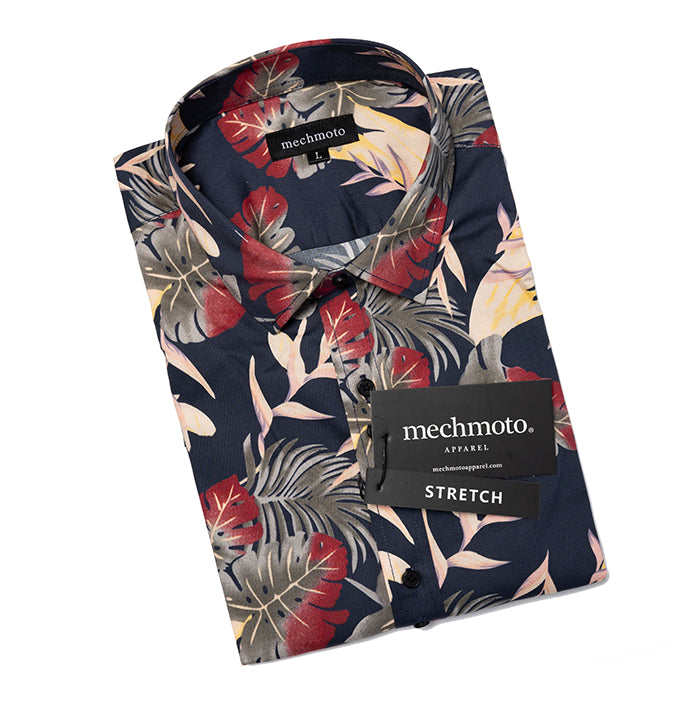 Stretch Leaf Print Shirt