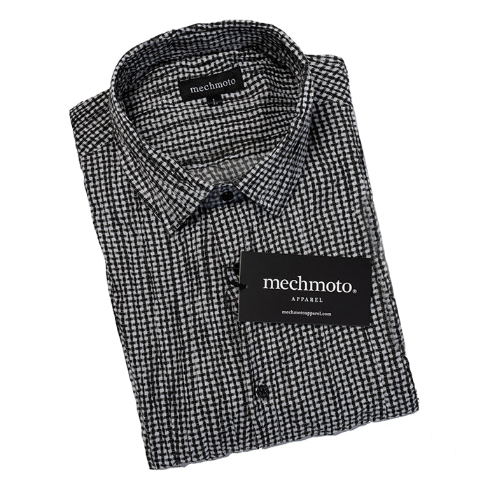 Basketweave Print Shirt With Box Pleat