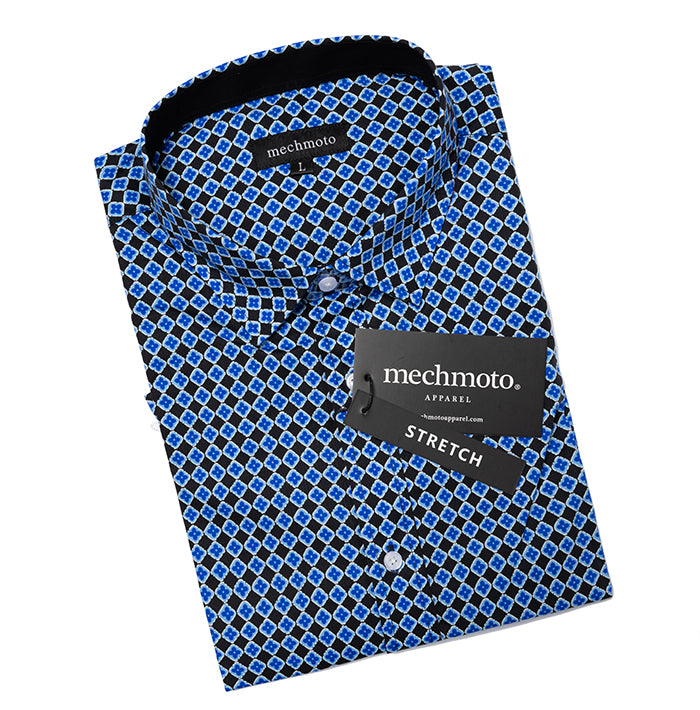 Blue Geo Shirt With Stretch