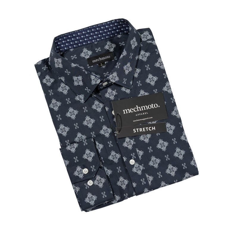 29.Stretch Shirt With Baroque Print Contrast In Collar