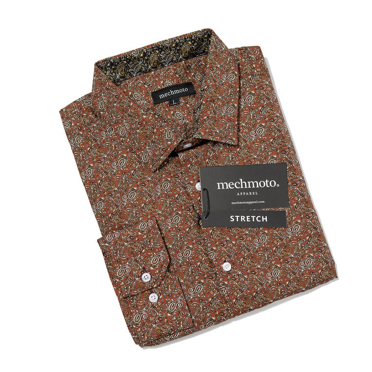 31.Stretch Mini Paisley Shirt With Contrast In Collar  Stand