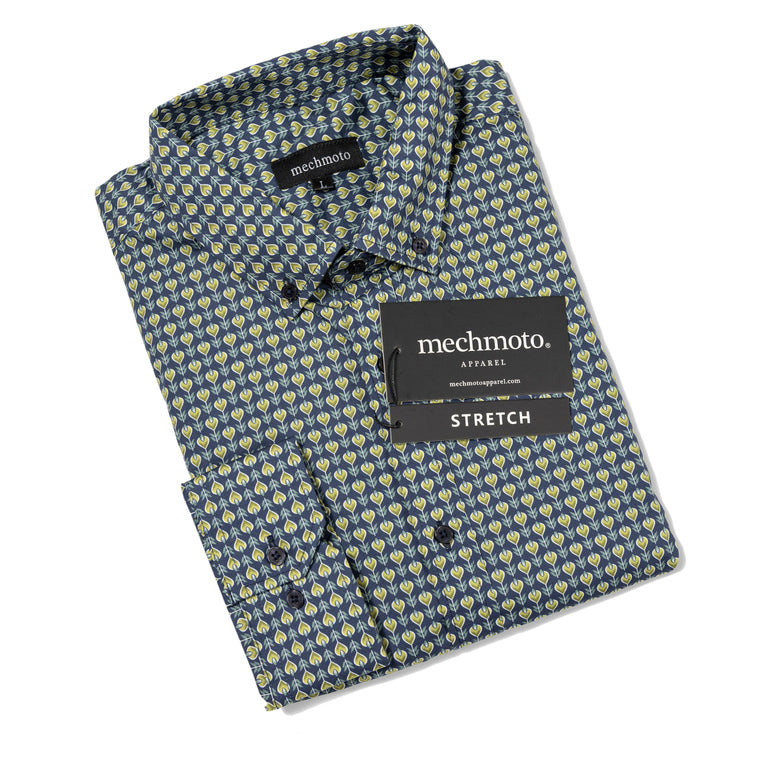 33.Stretch Print Shirt With Button Down Collar