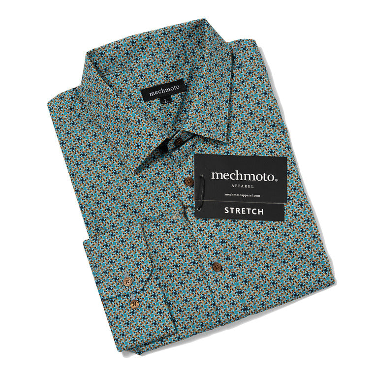 34.Stretch  Link Print  Shirt With Back Box Pleat