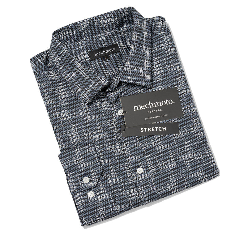 35.Zig Zag Stretch Print Shirt With Box Pleat And Chest Pocket