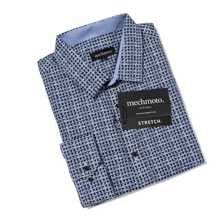 36.Stretch Shirt With Star Print And Contrast In Collar