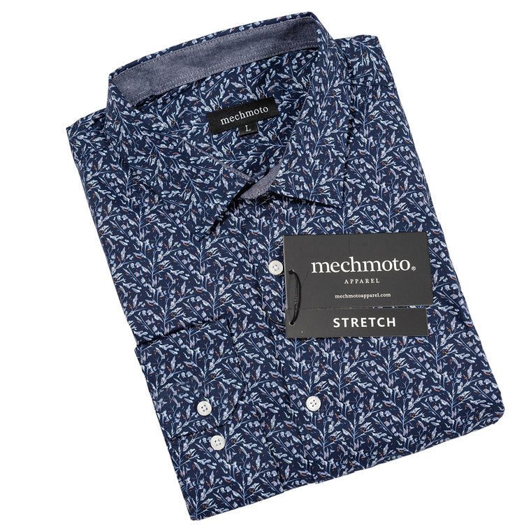 37.Stretch Leaf Print Shirt With Contrast In Collar And Cuffs