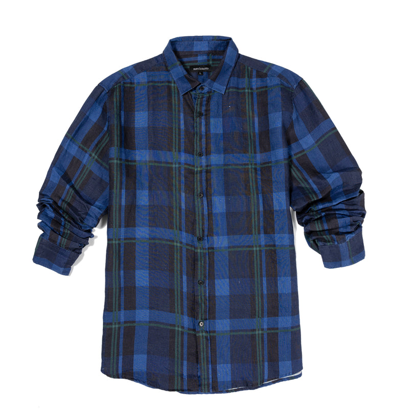 6.Linen Check Shirt With Box  Pleat