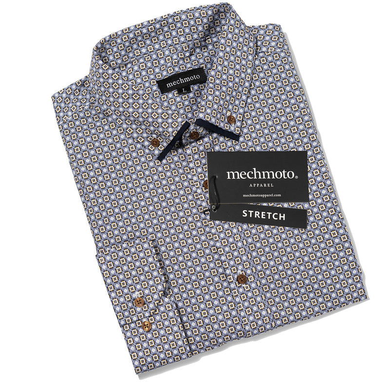 49.Stretch Geo Shirt With Double Collar