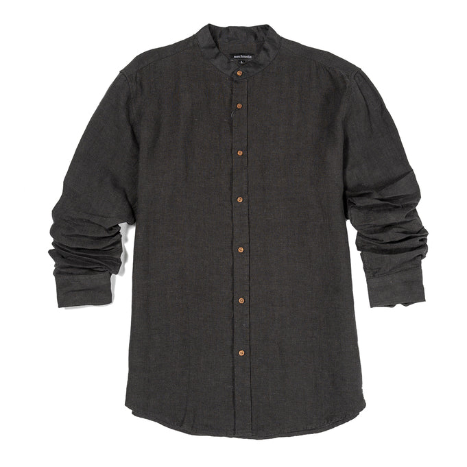 52.Linen Chinese Collar Shirt With Box Pleat