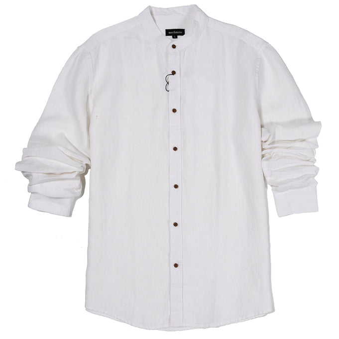 52.Linen Chinese Collar Shirt With Box Pleat
