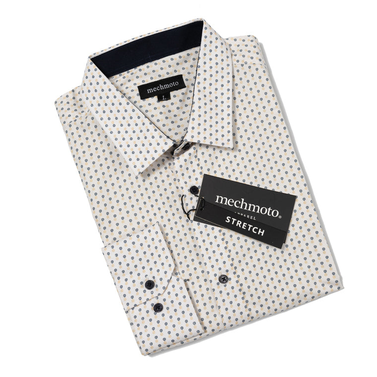 56.Stretch Spiral Print Shirt With Contrast In Collar