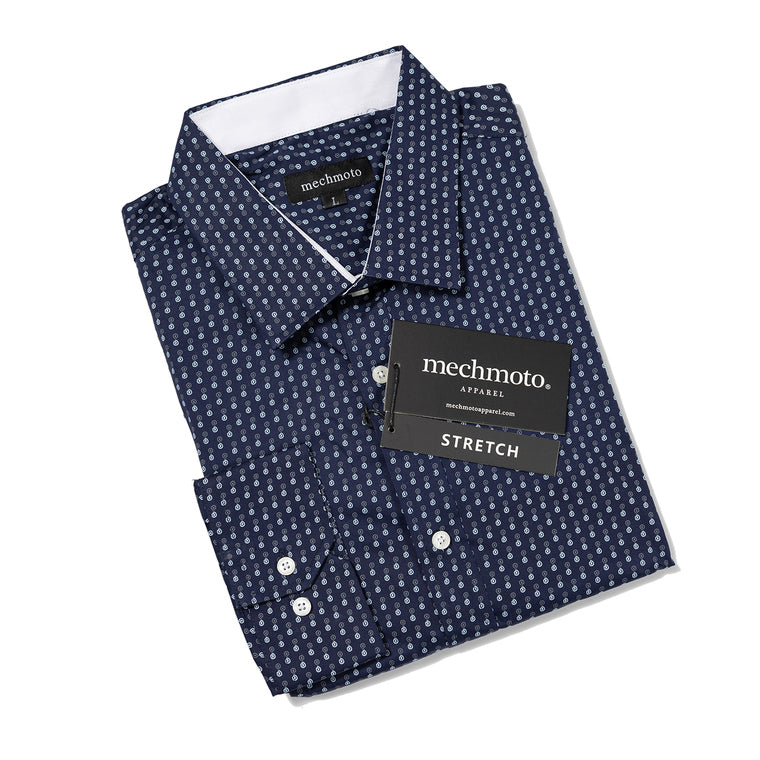 56.Stretch Spiral Print Shirt With Contrast In Collar
