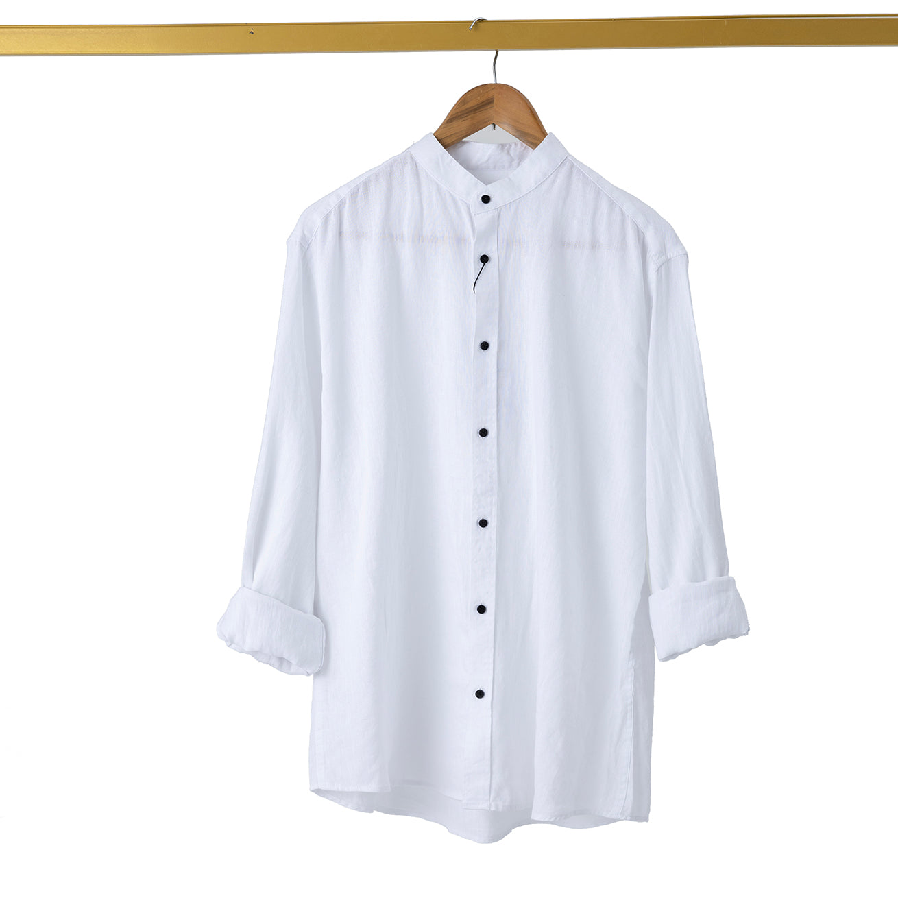 Luxury linen L/S mandarin collar shirt