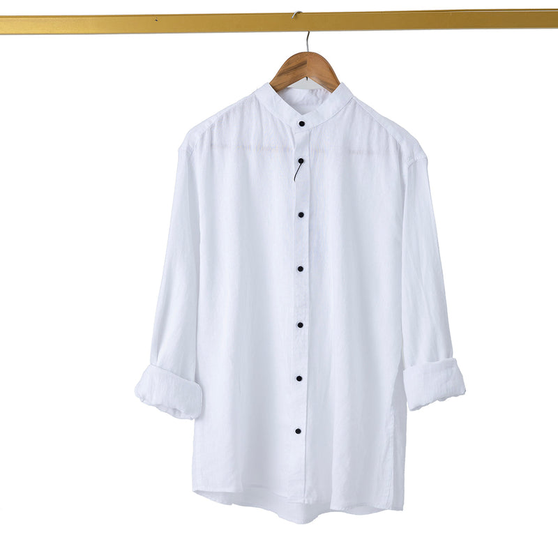 Luxury linen L/S mandarin collar shirt