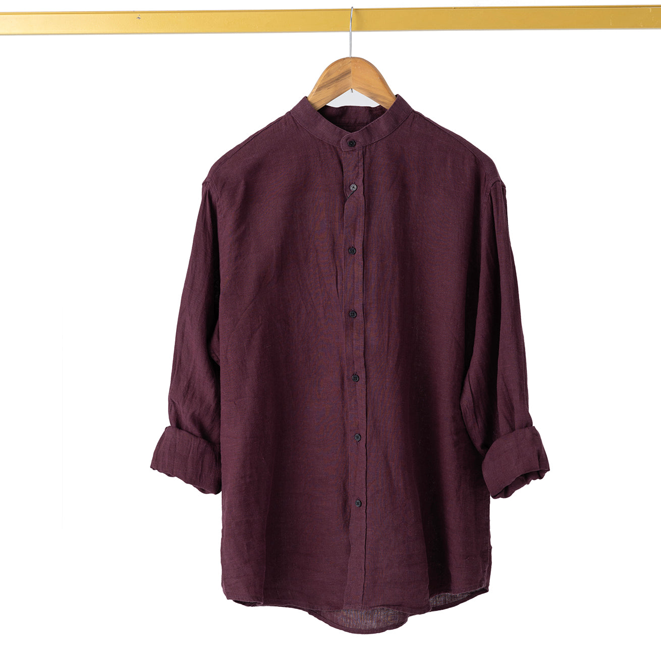 Luxury linen L/S mandarin collar shirt