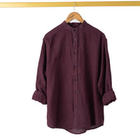 Luxury linen L/S mandarin collar shirt