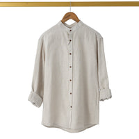 Luxury linen L/S mandarin collar shirt