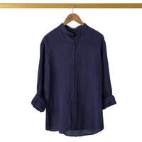 Luxury linen L/S mandarin collar shirt