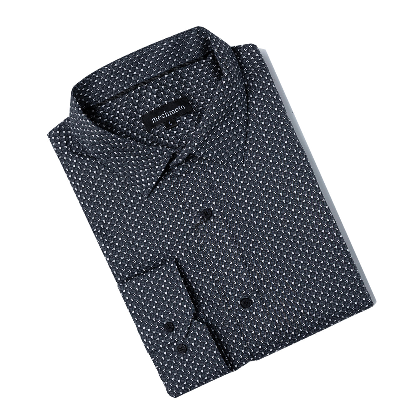 Cotton stretch shirt with geo design and back box pleat