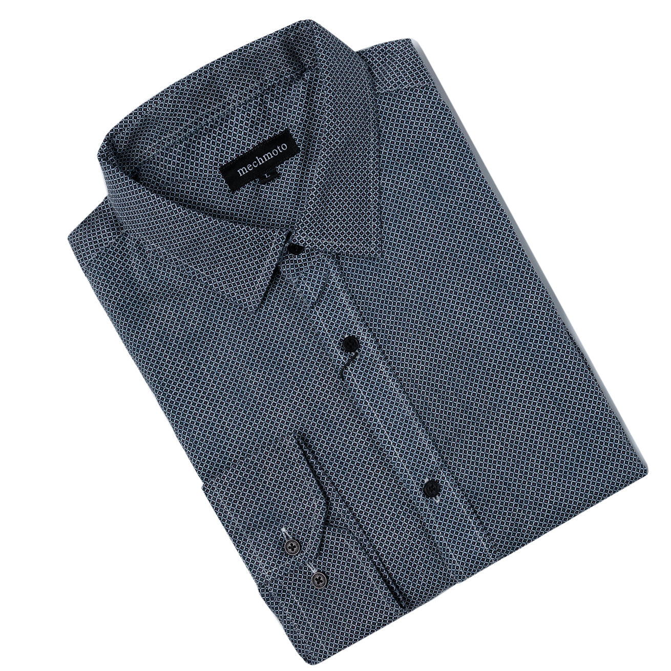 Linen L/S shirt with geo print, two back darts