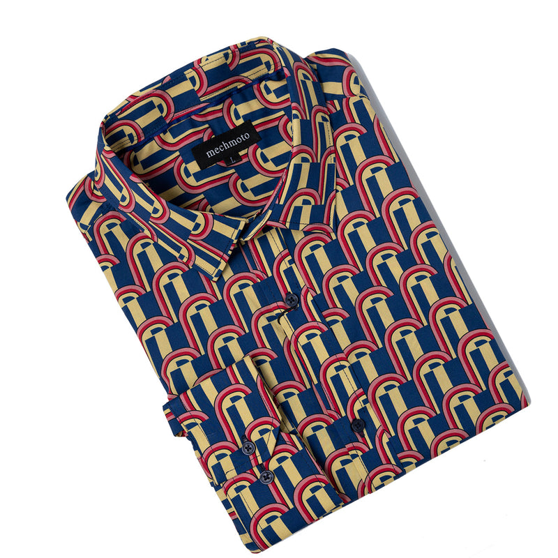 Stretch cotton shirt with retro print