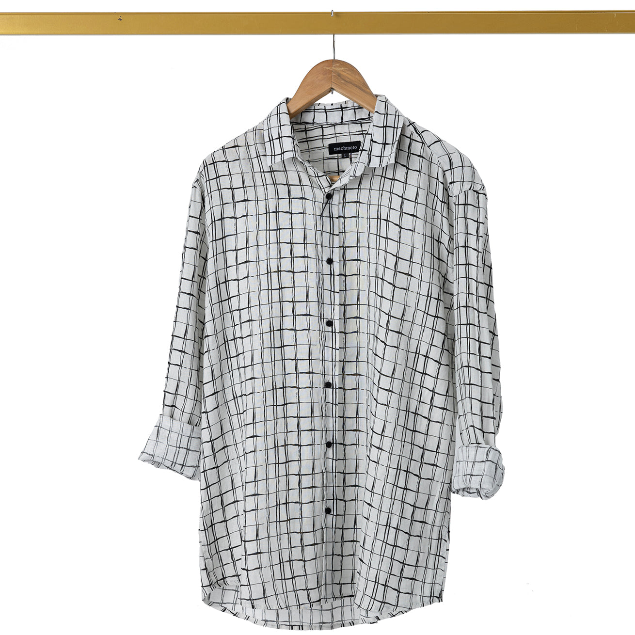 Linen L/S shirt with broken check print
