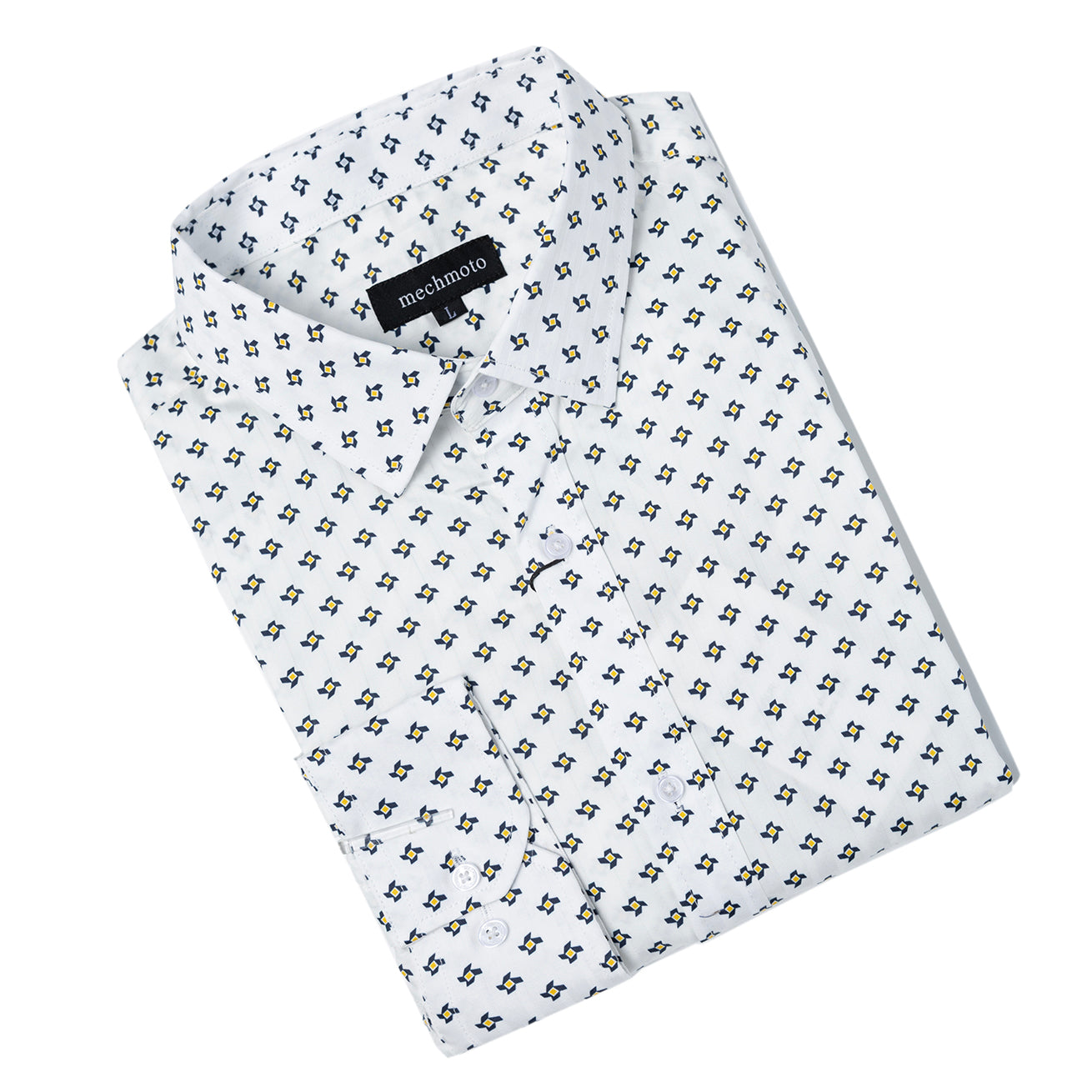 Cotton stretch shirt with windmill print and 2 back darts