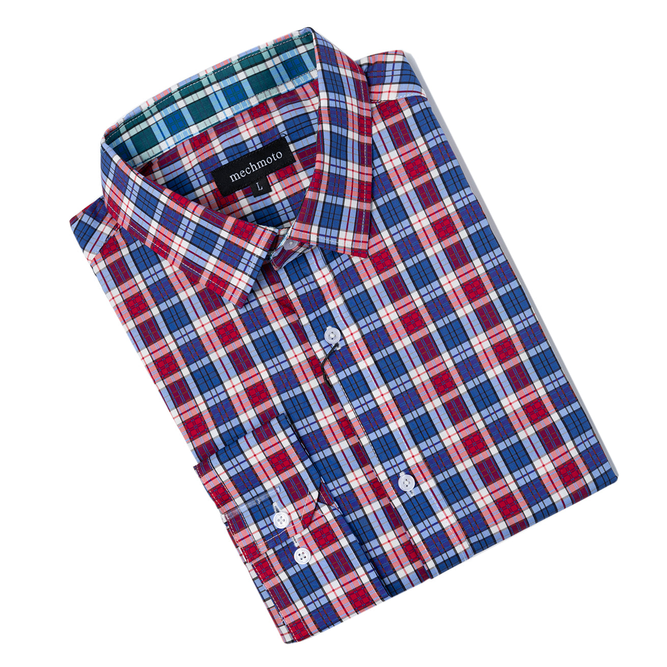 Check shirt with contrast in neck line