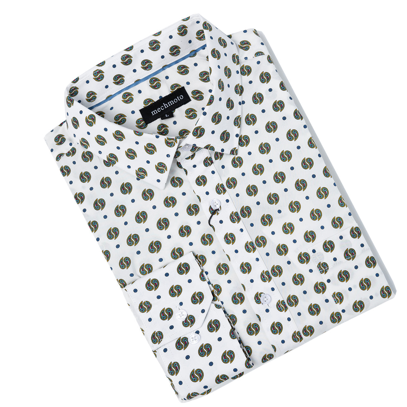 Cotton stretch paisley shirt with chest pocket and 2 back darts