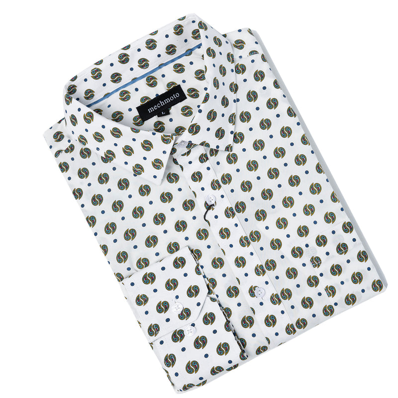Cotton stretch paisley shirt with chest pocket and 2 back darts