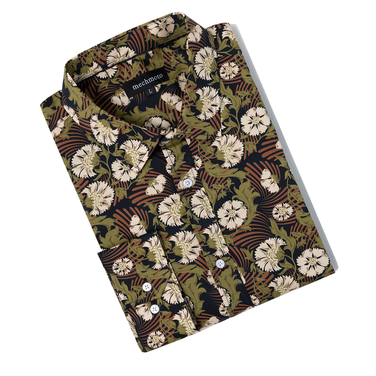 Stretch autumn floral L/S shirt with 2 back darts