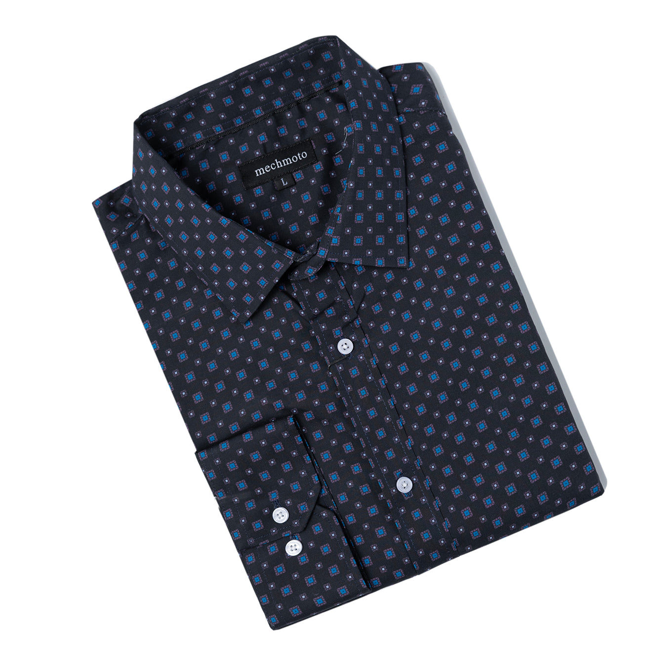Stretch shirt with blue block design