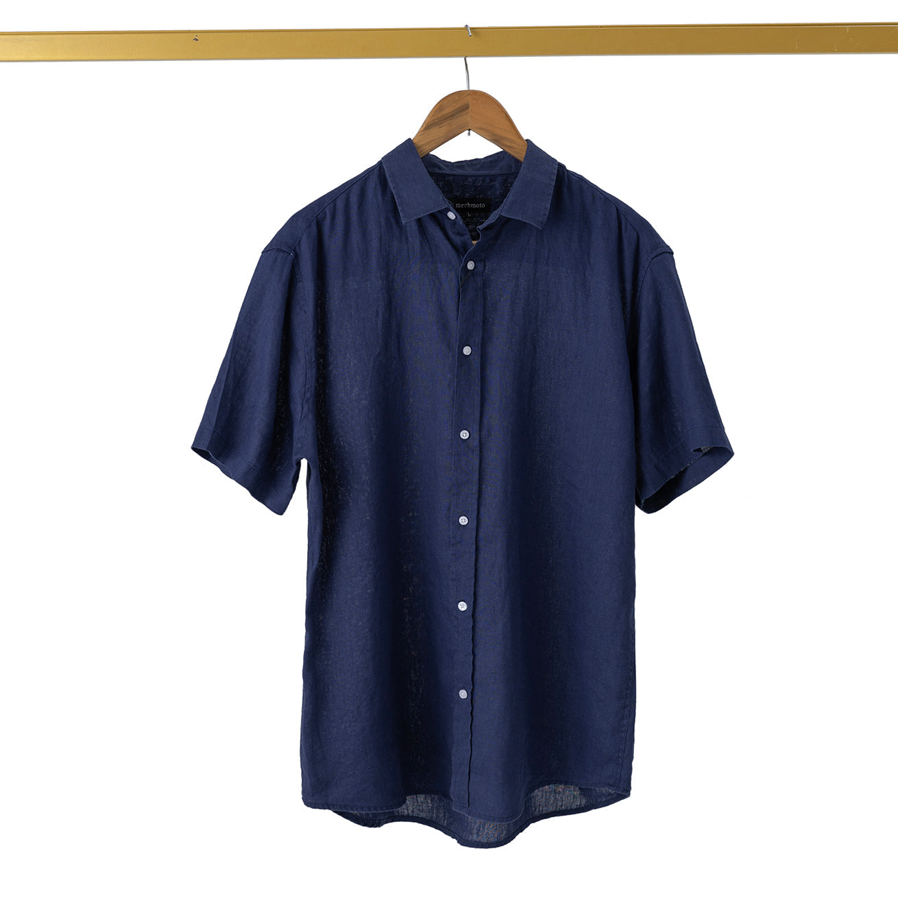 S/S linen shirt with chest pocket and rolled cuffs