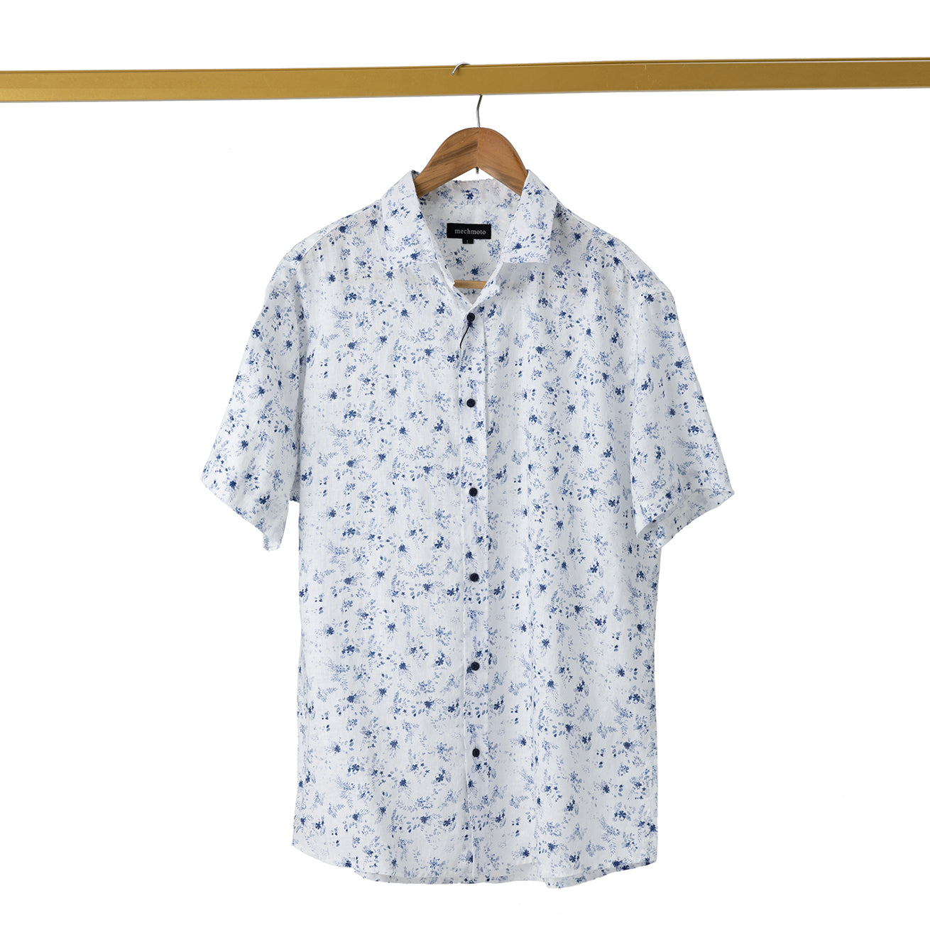 Linen S/S shirt with broken floral print