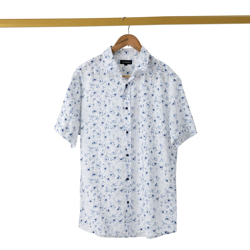 Linen S/S shirt with broken floral print