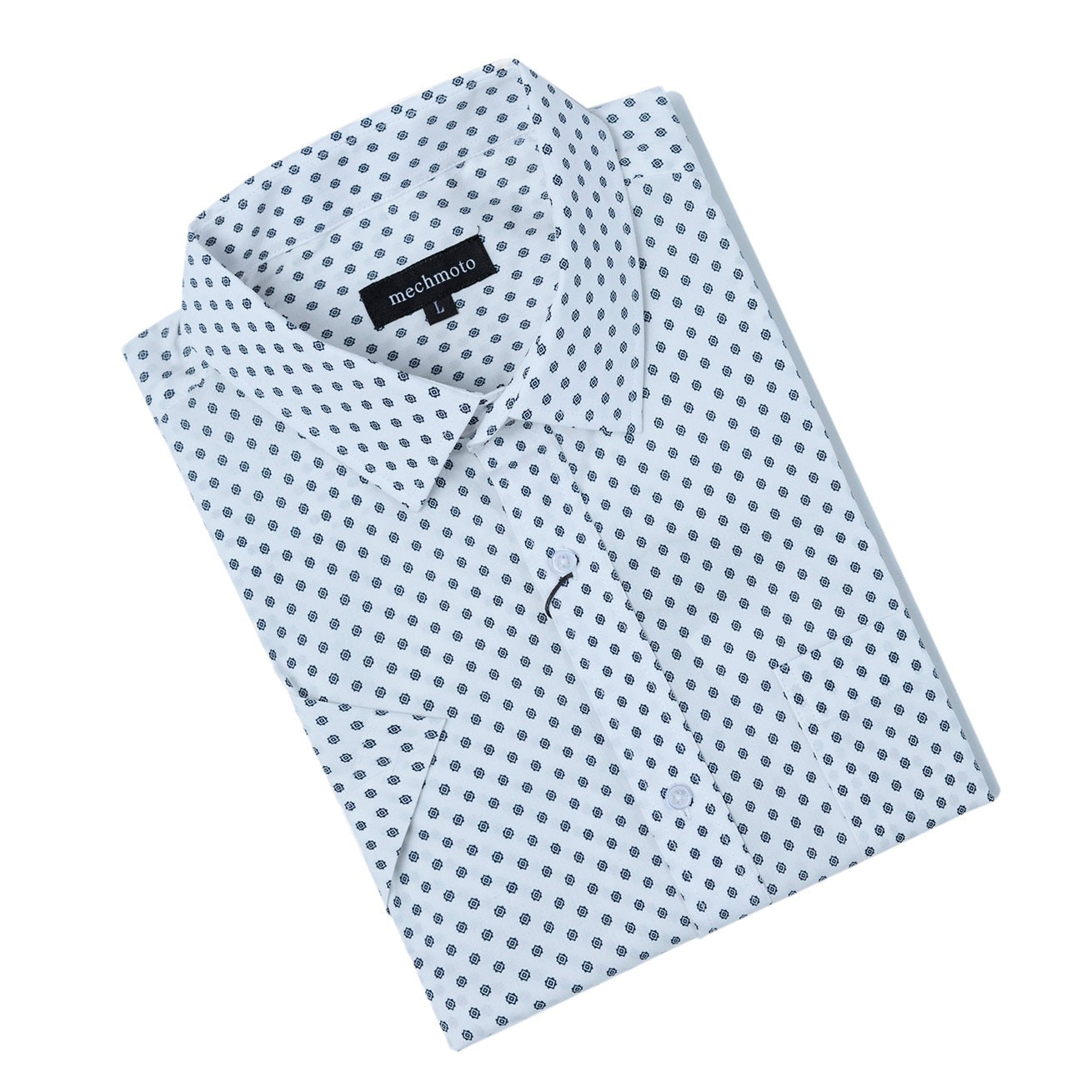 Cotton stretch shirt with geo print and chest pocket