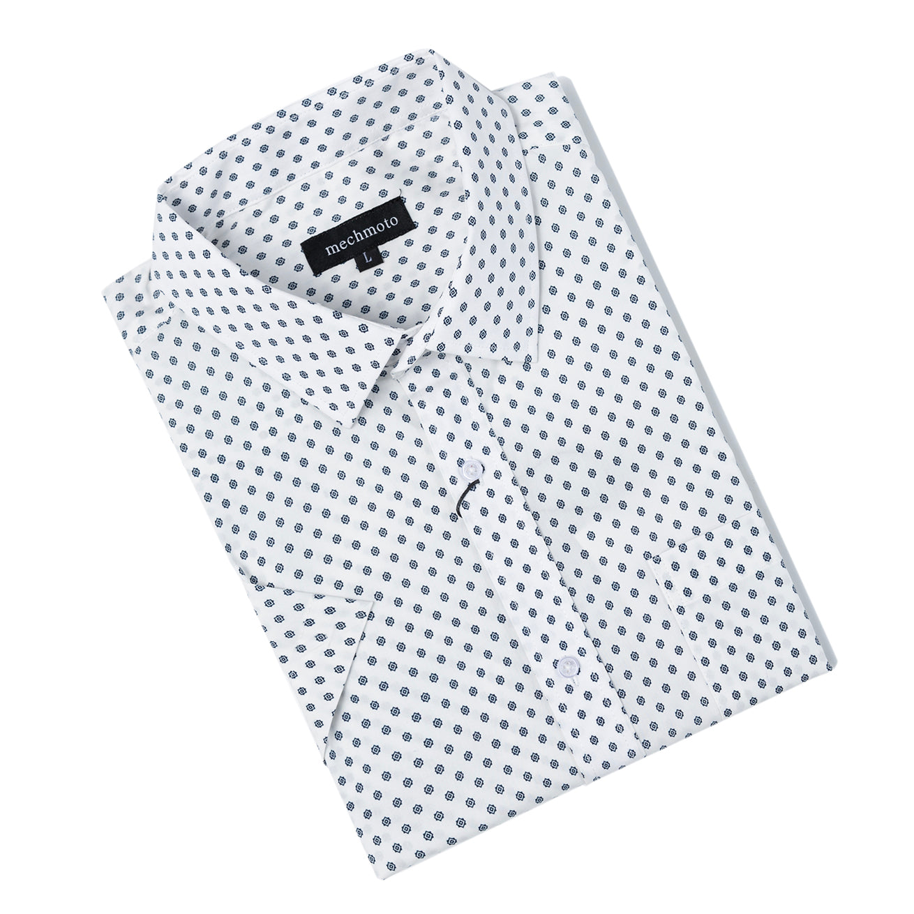 Cotton stretch shirt with geo print and chest pocket