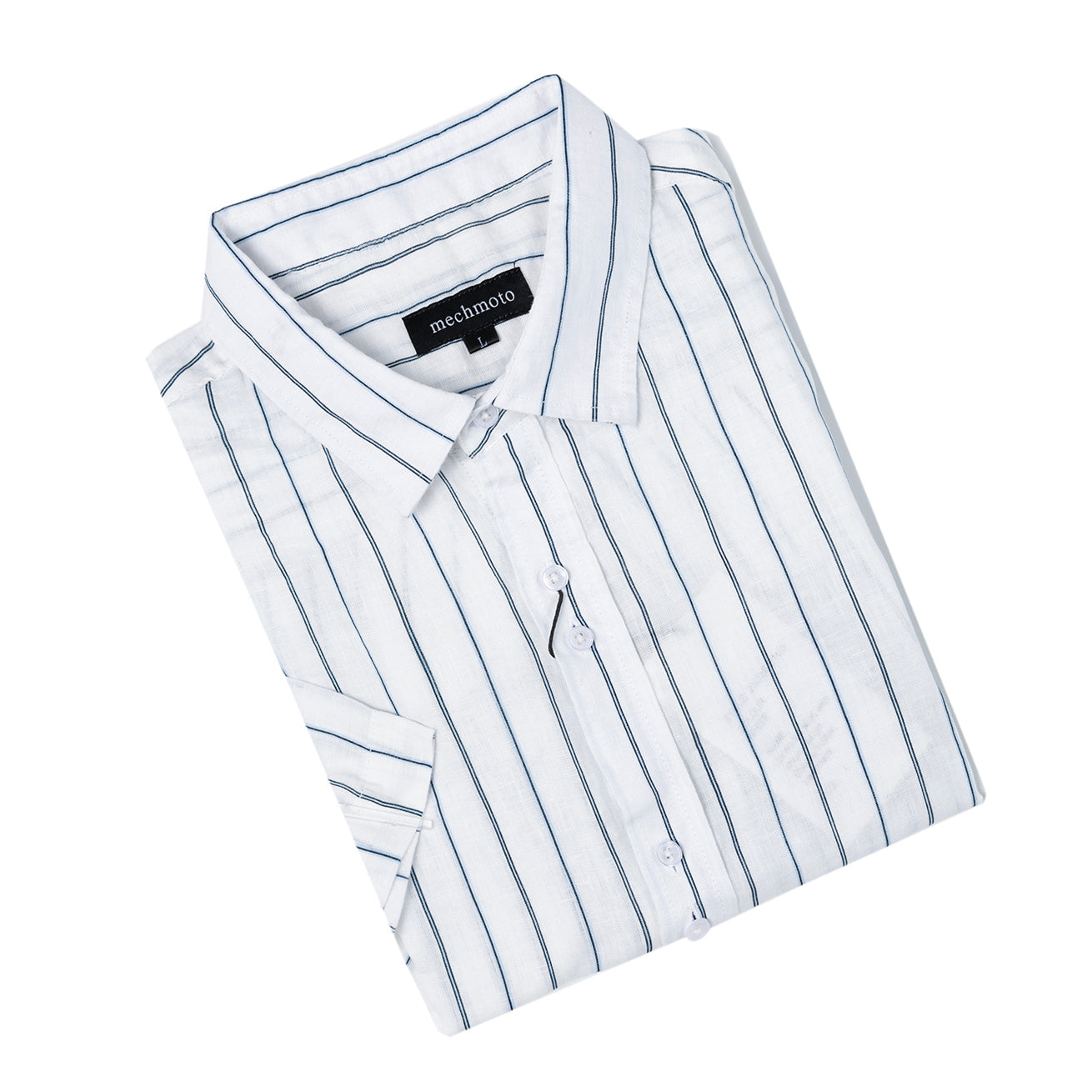 Linen S/S shirt with stripe design? Double button