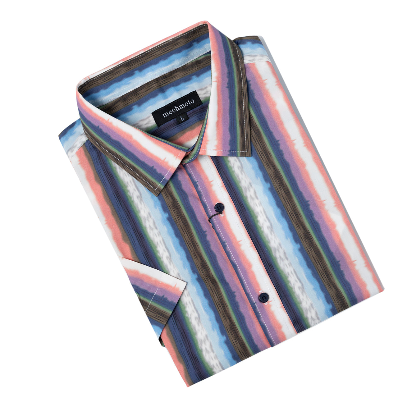 Multi stripe stretch S/S shirt with 2 back darts