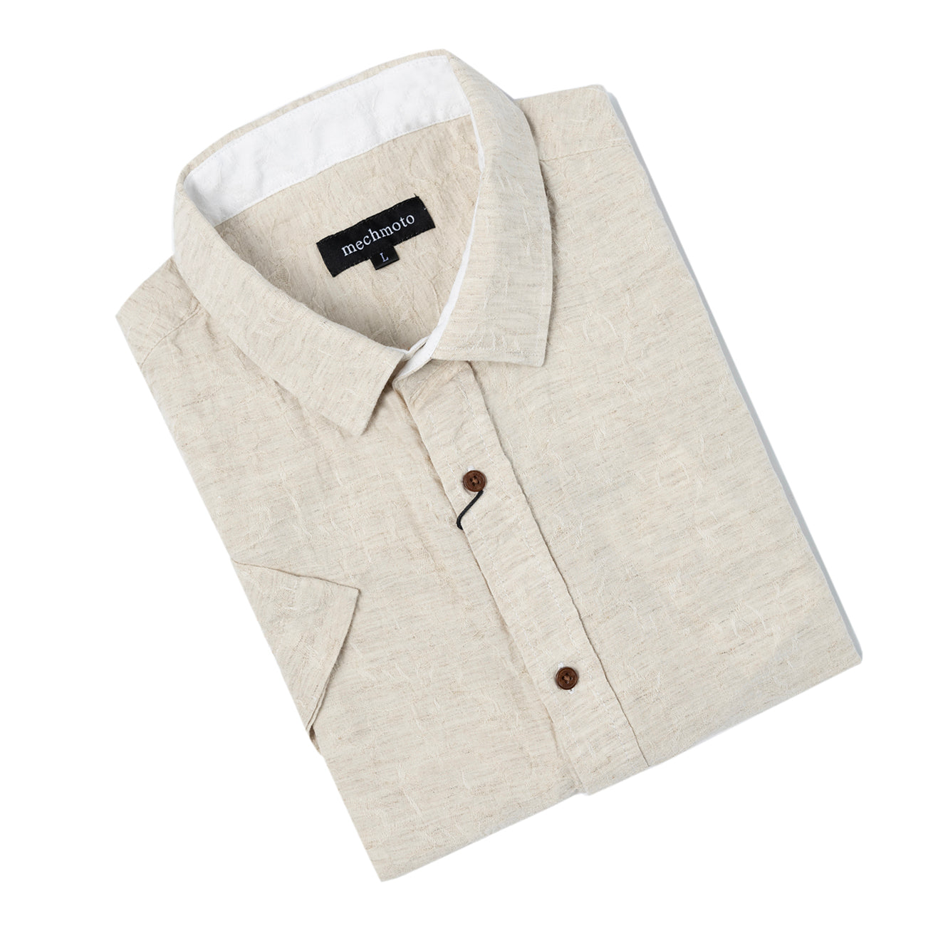 Textured S/S shirt with back box pleat and contrast in collar