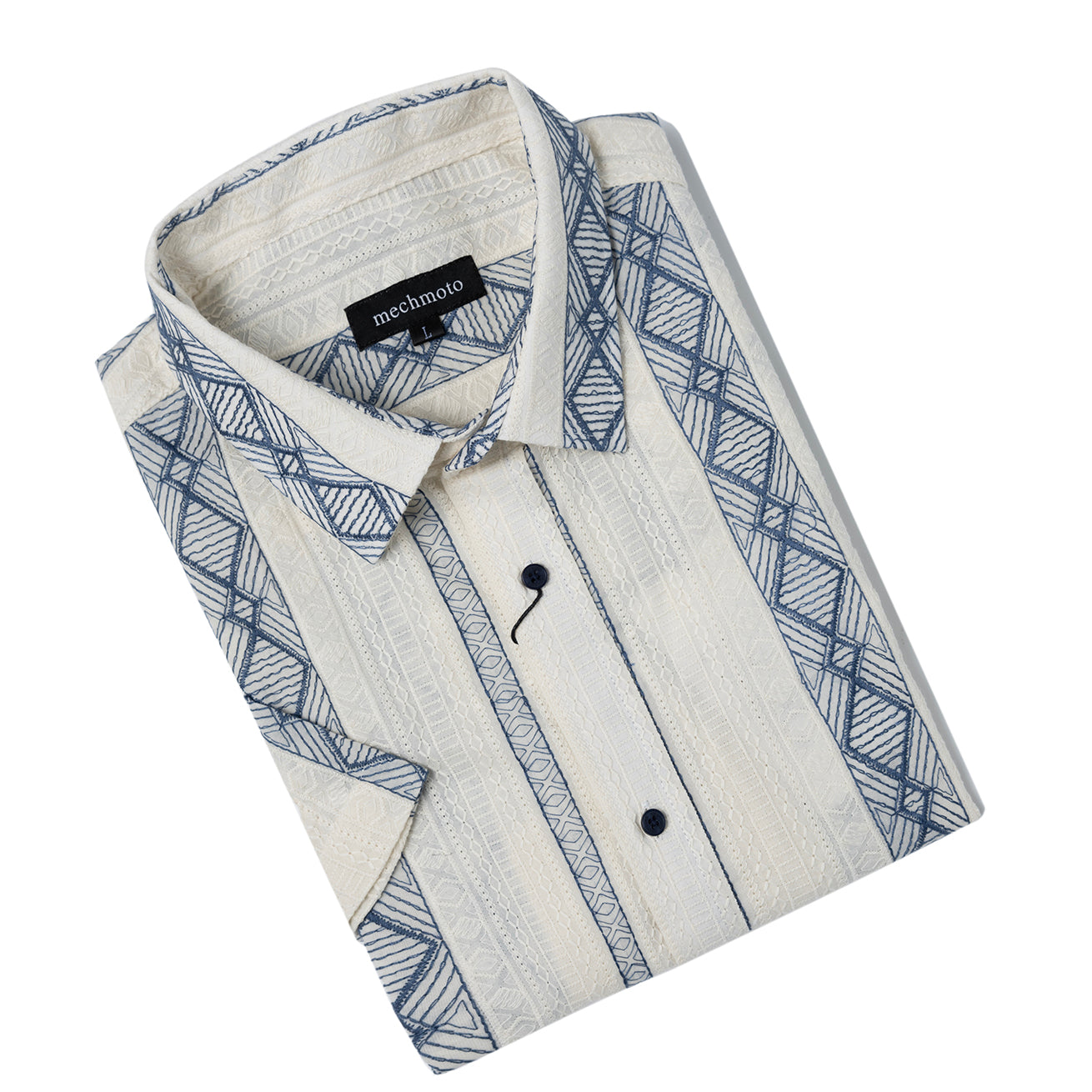 Textured S/S shirt with abstract design back box pleat