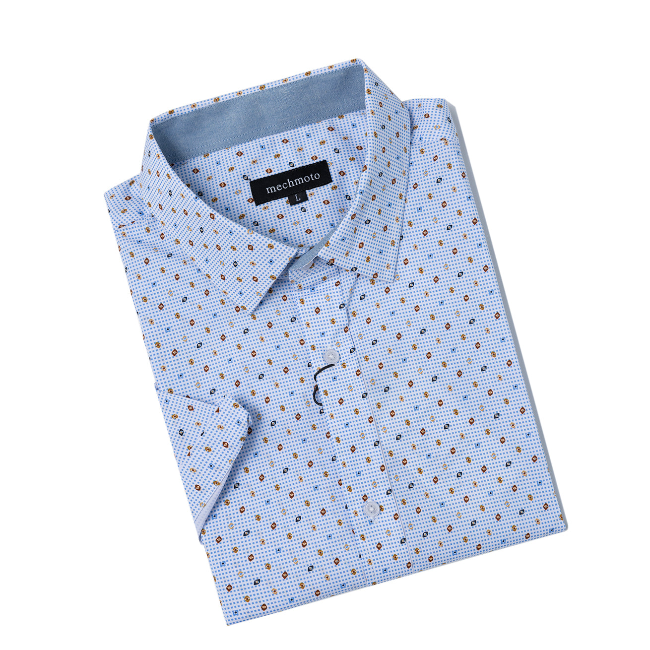 Stretch S/S printed shirt with contrast in collar