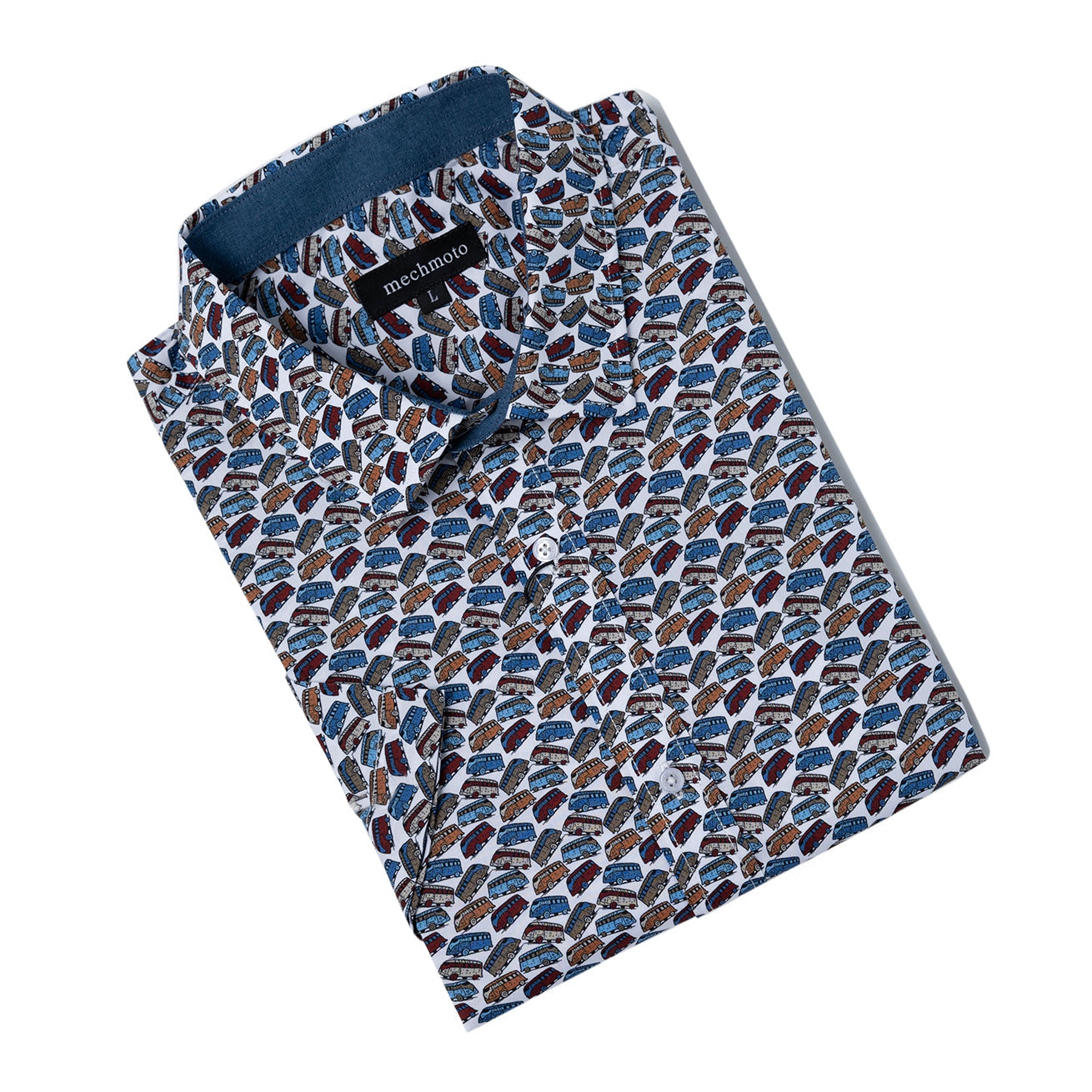 Stretch S/S shirt with car print 2 back darts