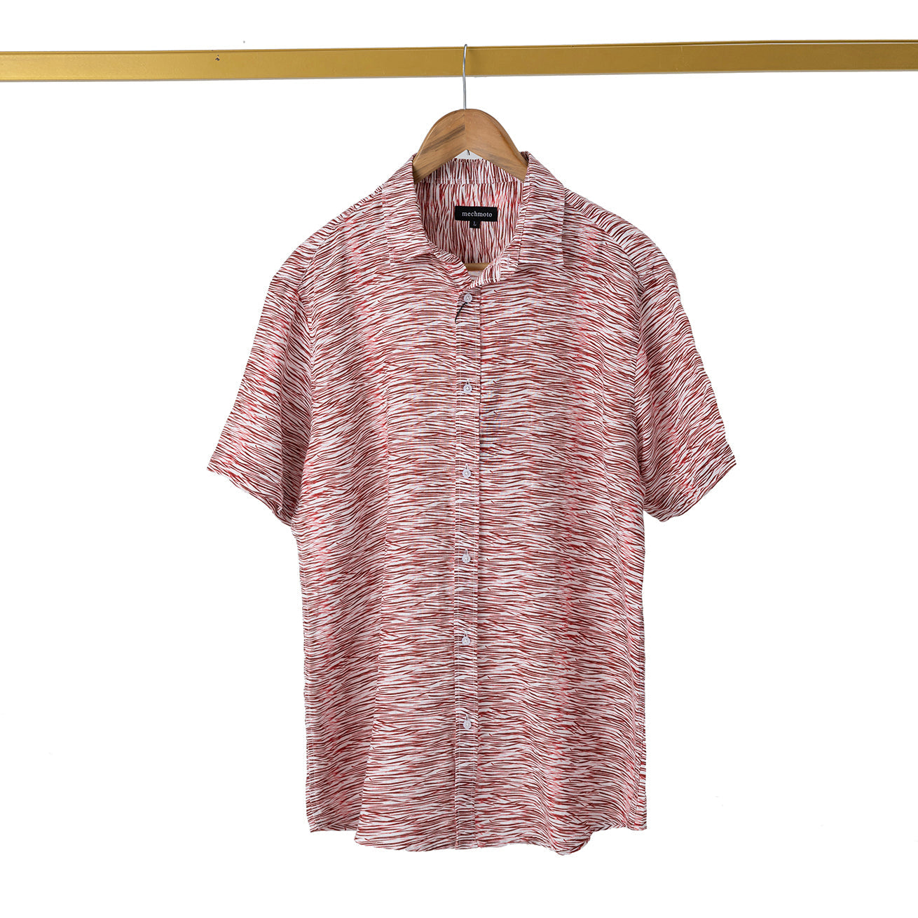 Linen S/S shirt with broken stripe print, back box pleat