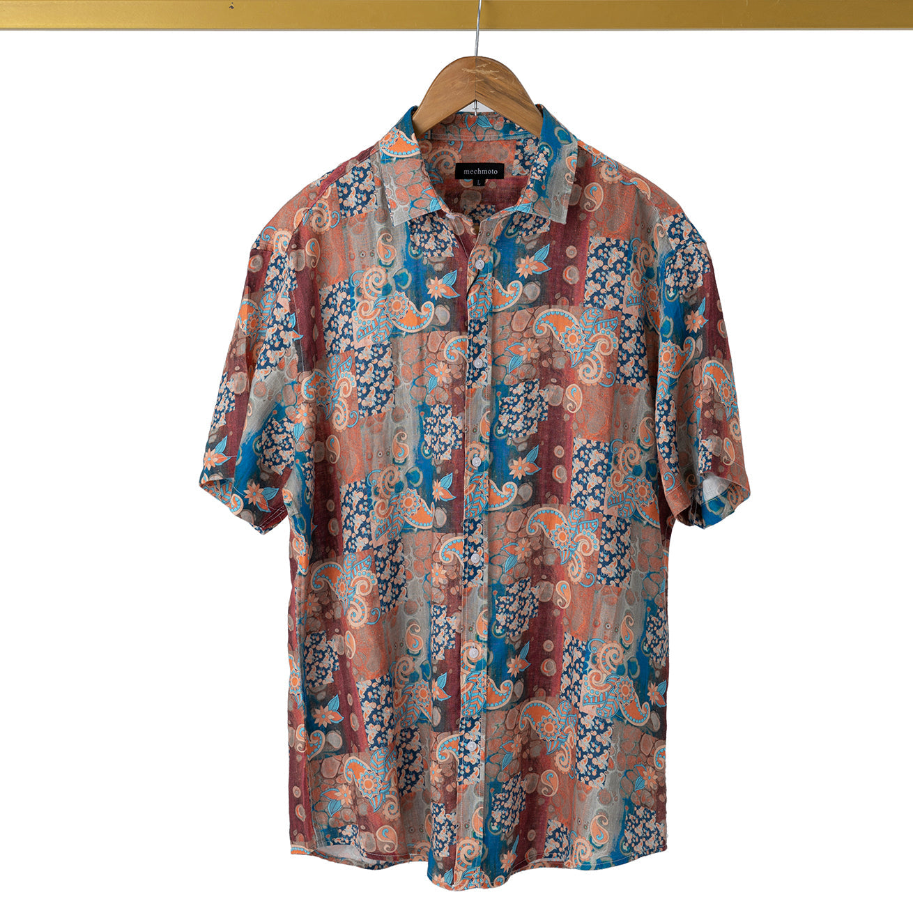 Linen summer print shirt with back box pleat