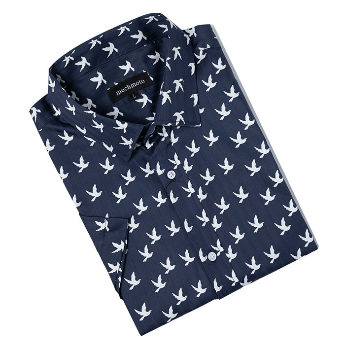 S/S cotton stretch shirt with freedom dove and back box pleat