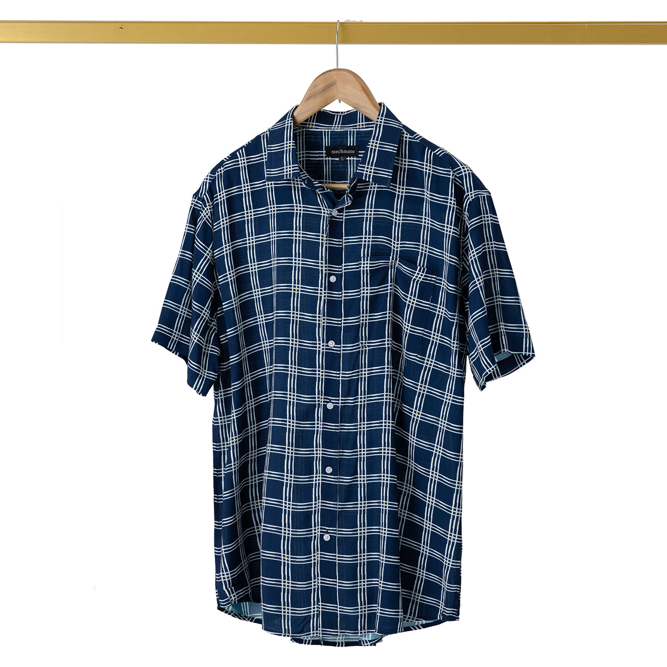 Rayon broken check shirt with chest pocket