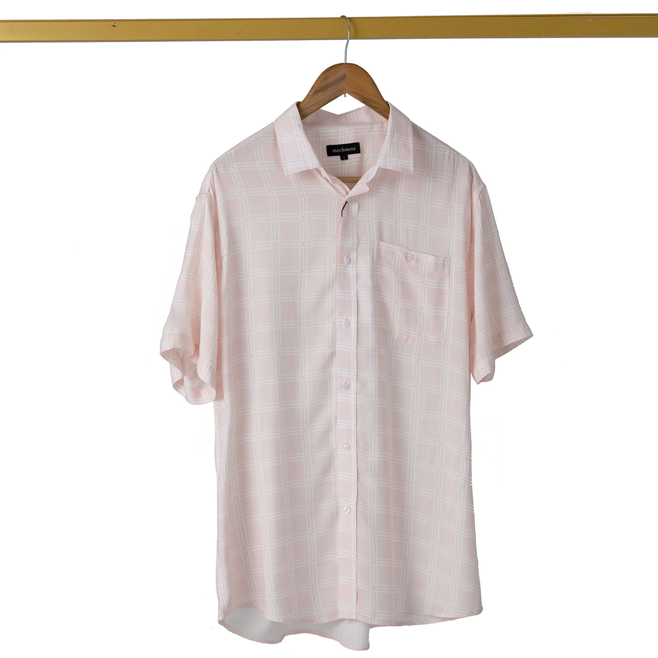 Rayon broken check shirt with chest pocket
